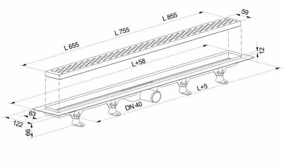 View SALE - Drain channel with stainless steel grid, design 2