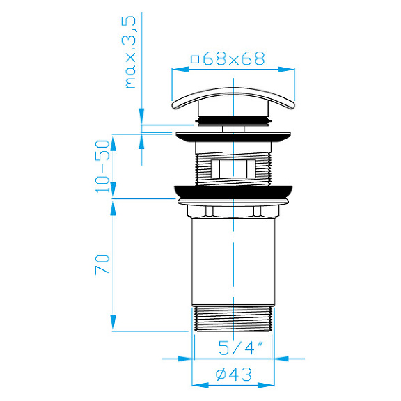 Prohlédnout Umyvadlový výtokový ventil KLIK - KLAK hranatý