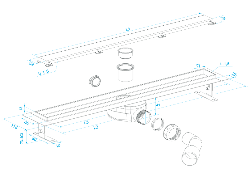 View Universal stainless drain channel, steel grid design 5
