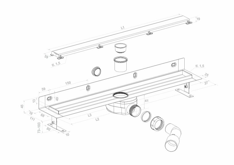 Prohlédnout Odtokový žlab nerezový ke zdi design 2