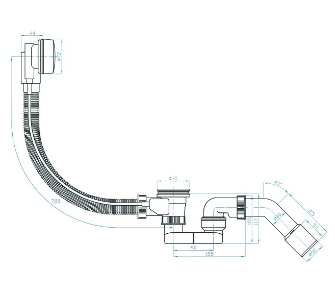View Automatic bath drain, trap 40, bend 45° 40/50