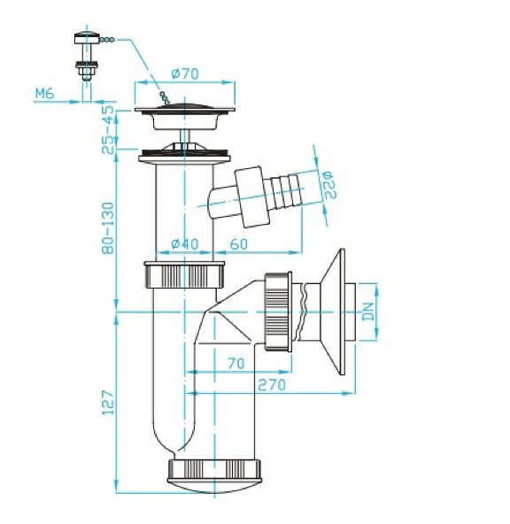Prohlédnout Sifon umyvadlový nerezová miska, pračkový vývod, zátka