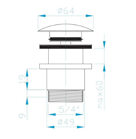 View Washbasin outlet CLICK - CLACK without overflow UNI, large