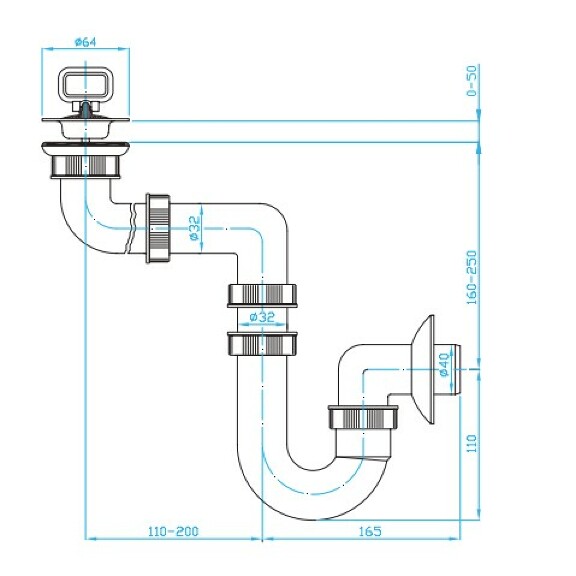 Prohlédnout U Sifon pro úsporu místa umyvadlový ventil, nerezová miska, zátka