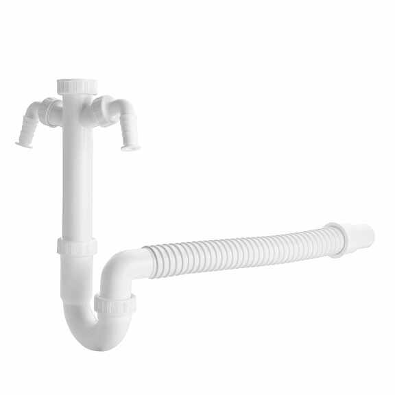 View U siphon flexi hose 50/40, 6/4", 2x washing machine outlet
