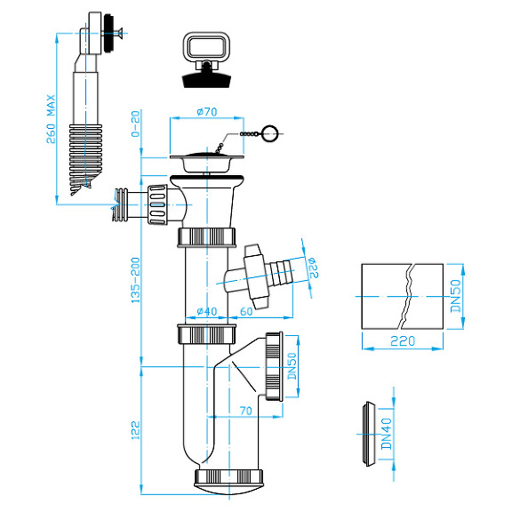 Prohlédnout Sifon dřezový pračkový vývod, univerzální přepad