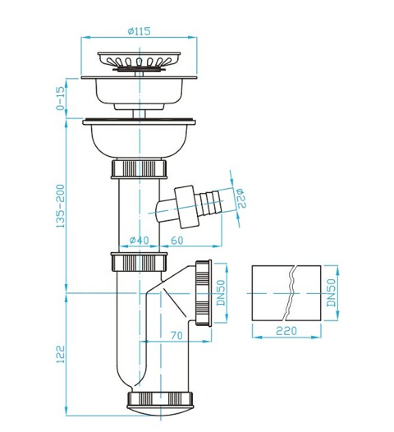 Prohlédnout Sifon dřezový 115 pračkový vývod