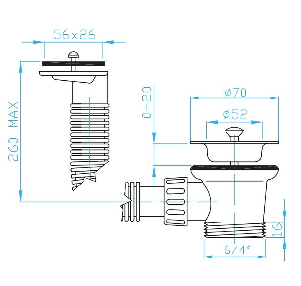 Prohlédnout Dřezový výtokový ventil 6/4" horní odtok, zátka