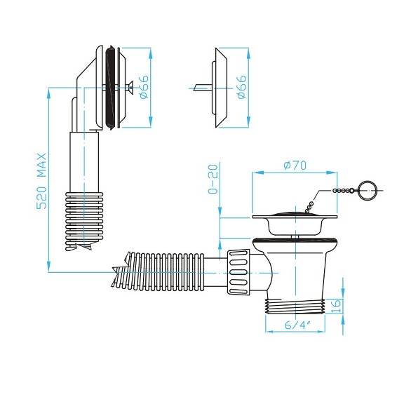 Prohlédnout Vanový výtokový ventil 6/4" přepad