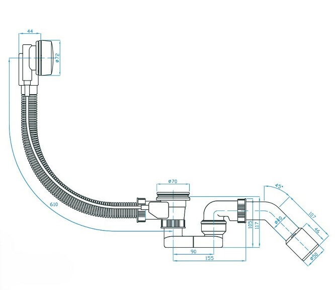 Prohlédnout Automatická vanová výpust, vč. vanového sifonu, koleno 45° 40/50