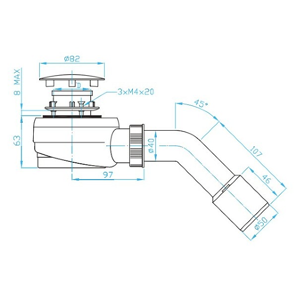View Shower tray siphon 50, low, cover, bend 45° 40/50