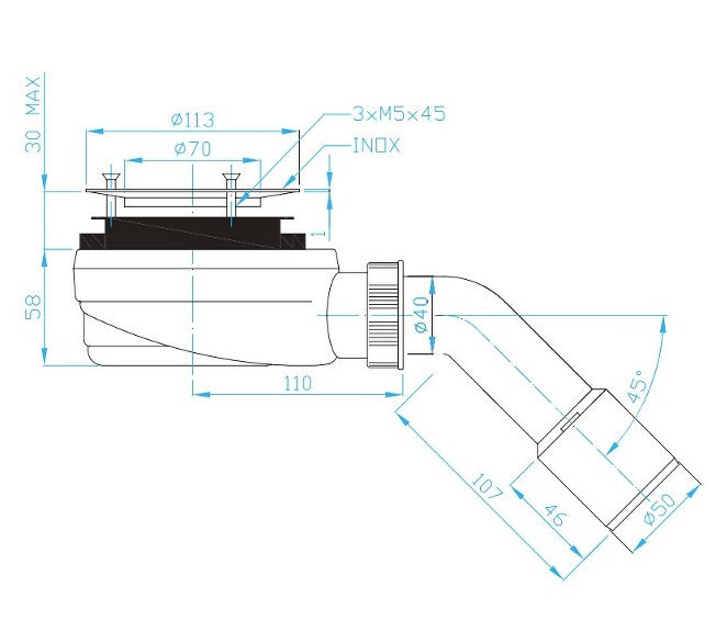 View Shower tray siphon 90, extra low, inox