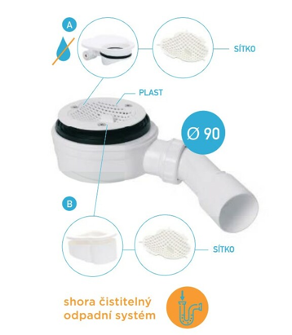 View Shower tray siphon 90, low, inox