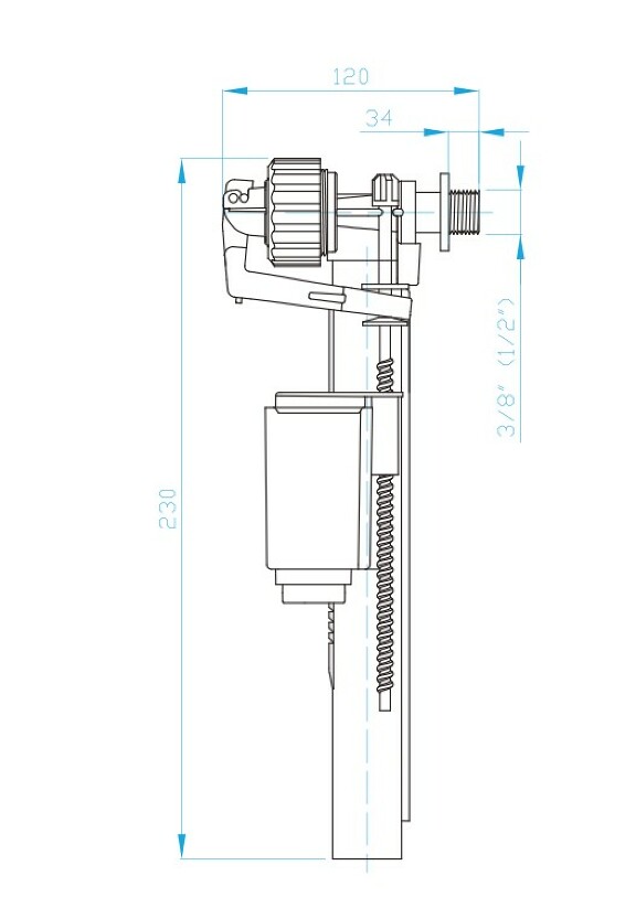 View Side filling valve 3/8", plastic