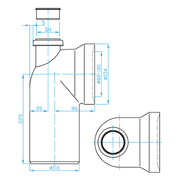 Prohlédnout WC dopojení koleno 90° s přípojkou v ose