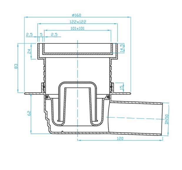 Prohlédnout Podlahová vpust boční 50, pro vložení dlažby
