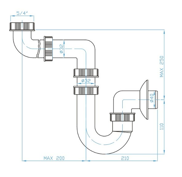 Prohlédnout U sifon 40 pro úsporu místa 5/4"