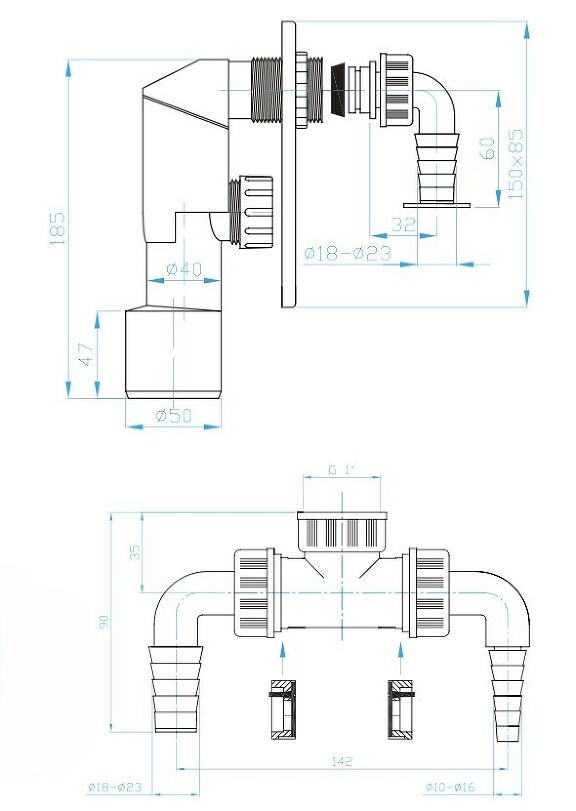 Prohlédnout Sifon pračkový podomítkový, 2 x přípojka