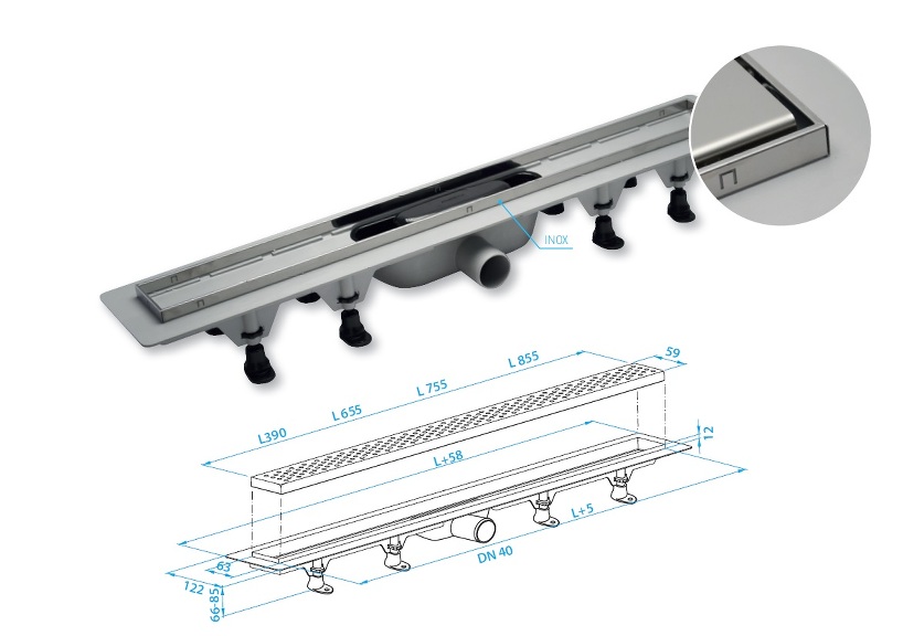 Prohlédnout VÝPRODEJ - Plastový žlab s roštem a nerezovým rámečkem pro vložení do dlažby design 4